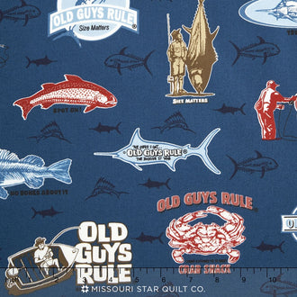 Old Guys Rule - Fishing Fish Phrases Navy Yardage