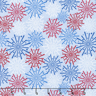 Patriotic Picnic - Fireworks Light Blue Yardage