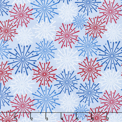 Patriotic Picnic - Fireworks Light Blue Yardage