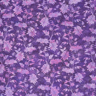 Oriental Gardens - Fan Floral Purple Digitally Printed Yardage