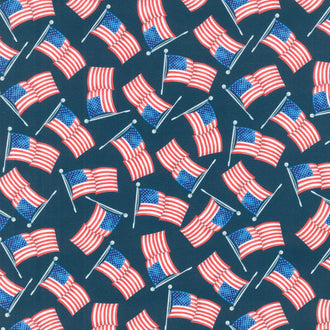 Faith, Family, Freedom - USA Flags Navy Yardage