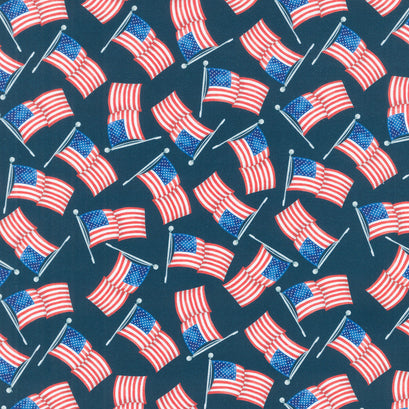Faith, Family, Freedom - USA Flags Navy Yardage