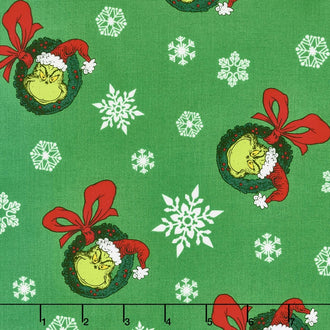 How the Grinch Stole Christmas 7 - Grinch Snowflakes Green Yardage