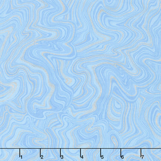 Holiday Flourish 11 - Peacock Marble Blue Metallic Yardage