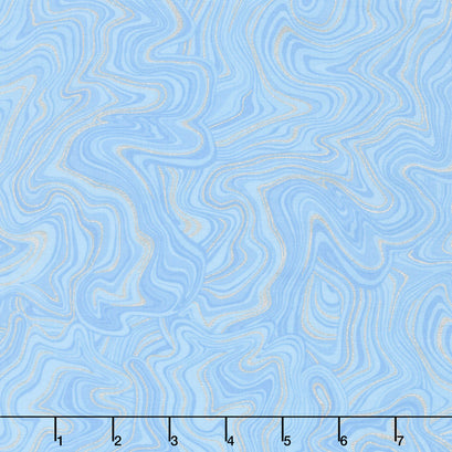 Holiday Flourish 11 - Peacock Marble Blue Metallic Yardage