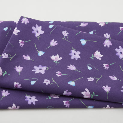 Dreaming of Tuscany - Watercolor Flowers Purple 2 Yard Cut