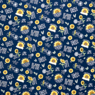 Honey Bees and Flowers Please - Floral Main Navy Yardage