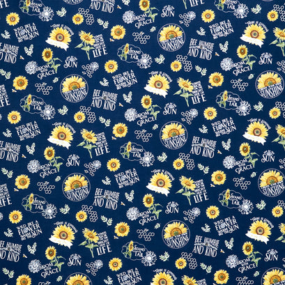 Honey Bees and Flowers Please - Floral Main Navy Yardage