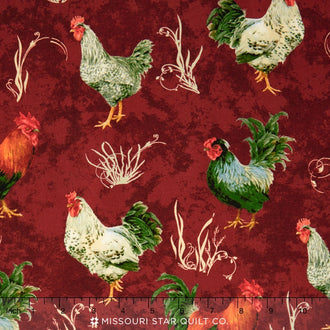 French Roosters - Rooster Red Yardage