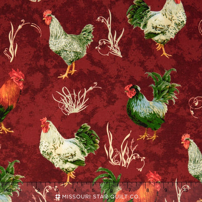 French Roosters - Rooster Red Yardage