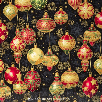 Holiday Flourish 9 - Traditional Colorstory Ornaments Black Metallic Yardage