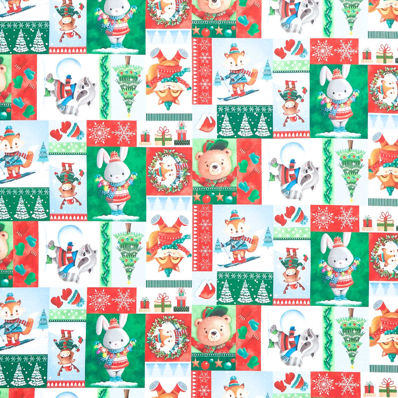 Snow Angels - Snow AnimalsPatchwork Red Yardage Primary Image