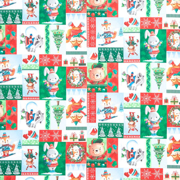 Snow Angels - Snow AnimalsPatchwork Red Yardage Primary Image