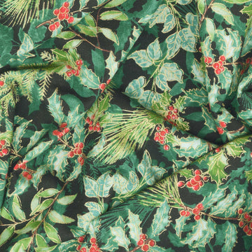 Christmas Musical - Holly and Berries Black Metallic Yardage Alternative View #1