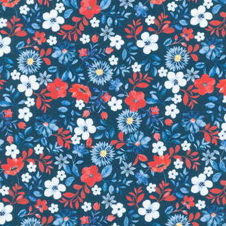 Faith, Family, Freedom - Patriotic Flowers Navy Yardage