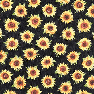 Sunflower Splendor - Sunflower Toss Black Yardage