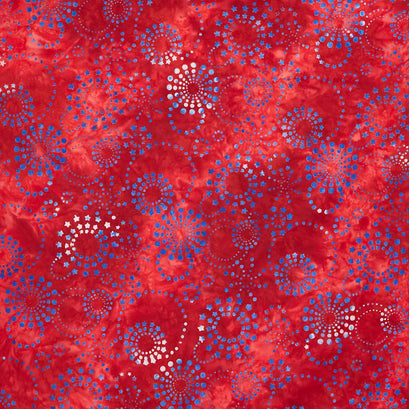 Artisan Batiks - Liberty 2 Fireworks Red Dots and Stars Yardage