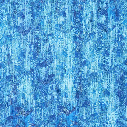 Oriental Gardens - Koi Blue Digitally Printed Yardage