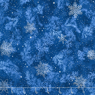Holiday Flourish 10 - Blue Snowflakes Flurry Indigo Metallic Yardage