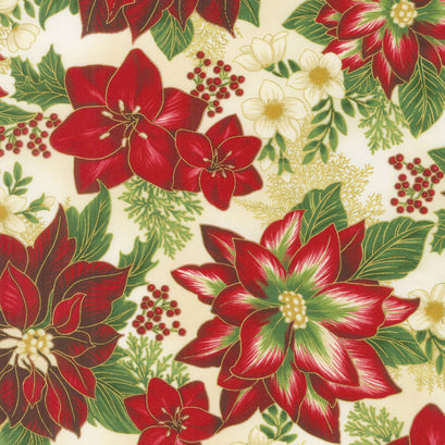 Holiday Flourish 11 - Holiday Poinsettias Holiday Metallic Yardage