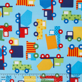 Ready, Set, GO! 2 - Primary Construction Trucks Blue Yardage
