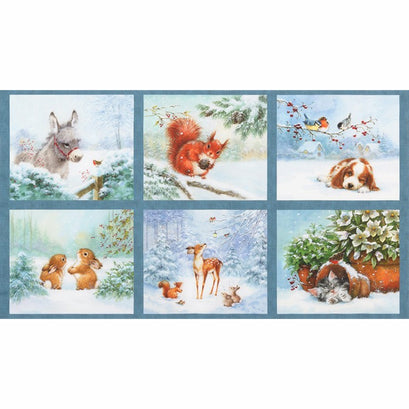 Snow Pals - Snowy Animal Dusty Blue Digitally Printed Panel
