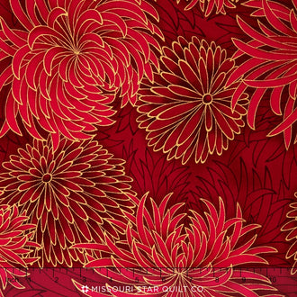 Imperial Collection - Crimson Chrysanthemum Crimson Metallic Yardage