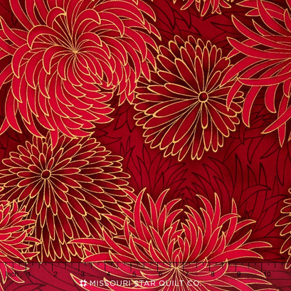 Imperial Collection - Crimson Chrysanthemum Crimson Metallic Yardage