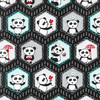 Panda Love - Main Black Yardage