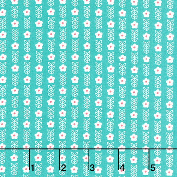 Strawberry Lemonade - Blooms Small Floral Stripe Teal Yardage Primary Image