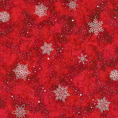 Holiday Flourish 10 - Scarlet Snowflakes Flurry Scarlet Metallic Yardage