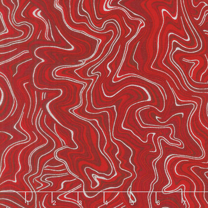 Holiday Flourish 11 - Silver Marble Scarlet Metallic Yardage