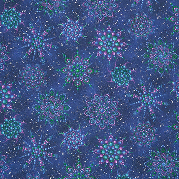 On Dragonfly Wings - Beaded Medallion Dark Blue Yardage Primary Image