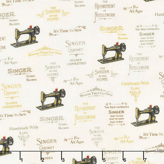 Sewing with Singer - Text Ivory Metallic Yardage