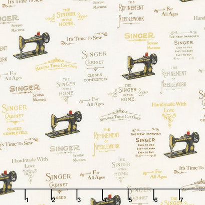 Sewing with Singer - Text Ivory Metallic Yardage