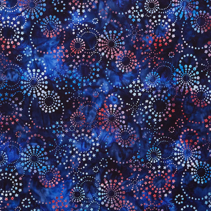 Artisan Batiks - Liberty 2 Fireworks Dots and Stars Navy Yardage