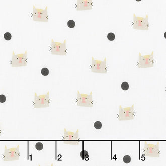 Meow and Forever - Cat Dots White Yardage