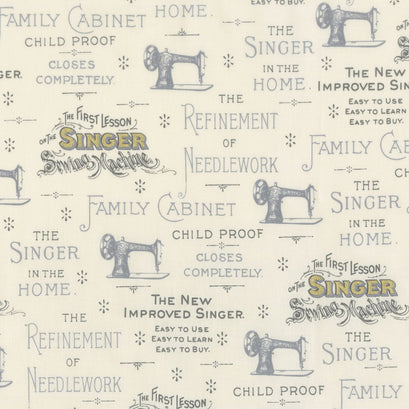 Sewing with Singer - Text Antique Metallic Yardage