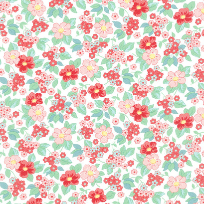 30's Playtime - Growing Garden Eggshell Scarlet Yardage