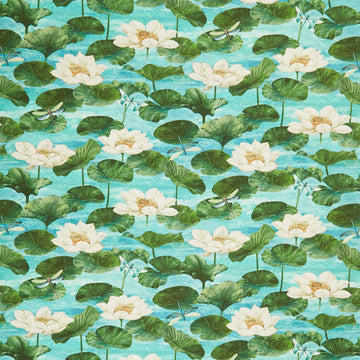 Tranquil Waters - Water Lilies Turquoise Multi Yardage