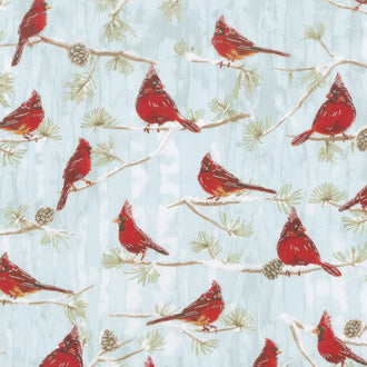 Winter White 3 - Winter Birds Branches Winter Metallic Yardage