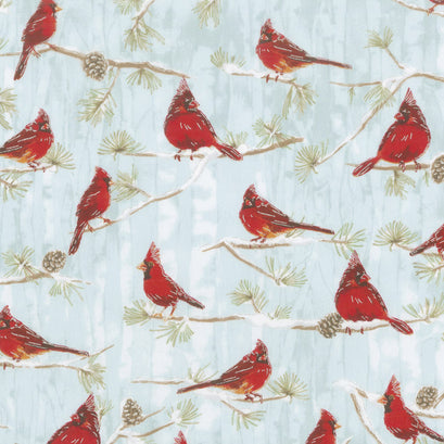 Winter White 3 - Winter Birds Branches Winter Metallic Yardage