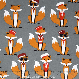 Fabulous Foxes - Sailor Fox Grey Yardage
