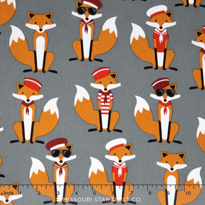 Fabulous Foxes - Sailor Fox Grey Yardage