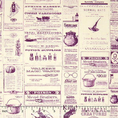 Lost and Found Halloween - Halloween Newsprint Purple Yardage