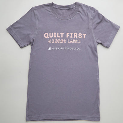 Missouri Star Quilt First, Chores Later Gray T-shirt - XL