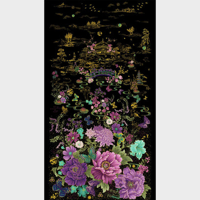 Shizuka - Asian Floral Butterfly Black Metallic Panel