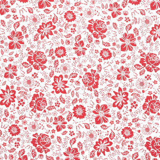 Garden Redwork - Large Redwork Floral White Yardage