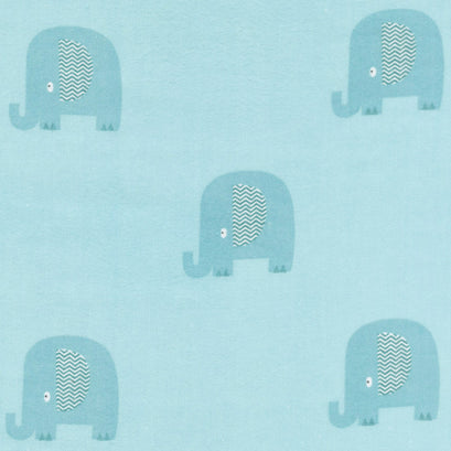 Flannel Basics - Elephant In Color Aqua Yardage