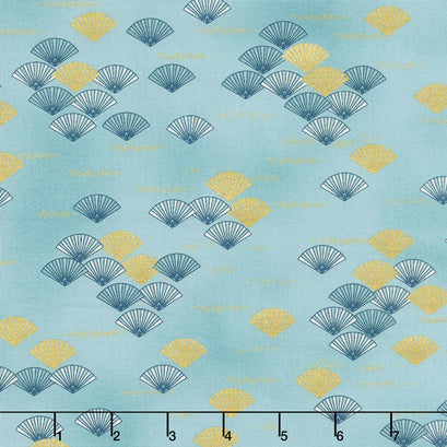 Imperial Collection 14 - Garden Colorstory Fans Turquoise Metallic Yardage